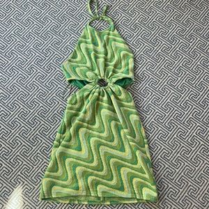 NWT Zara light green retro mini halter dress!